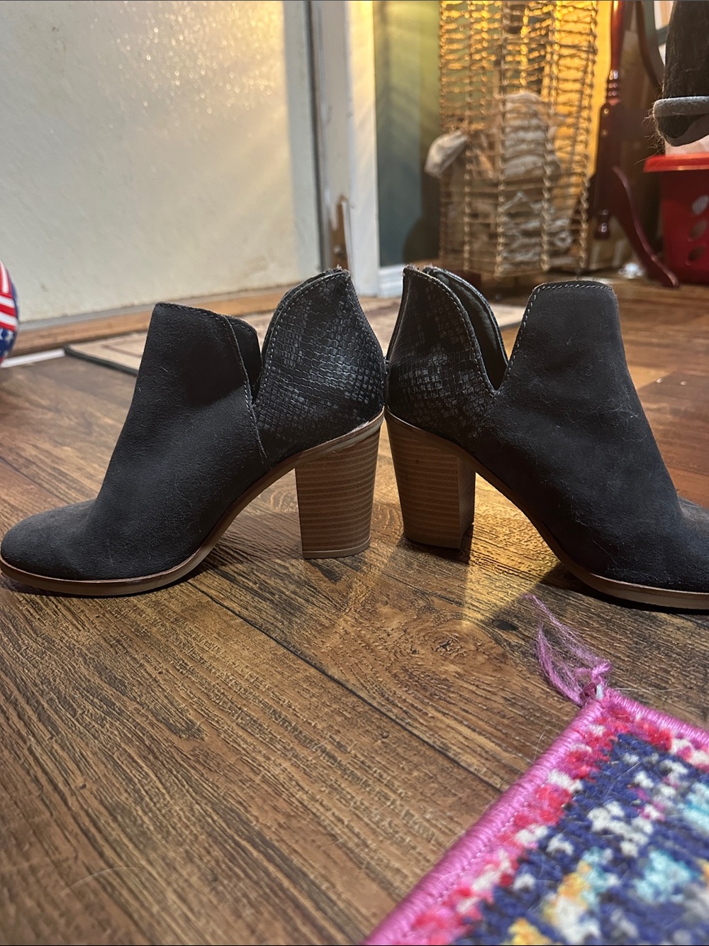 Women's Black Suede Block Heel Ankle Booties